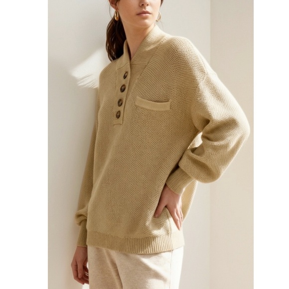 LUNYA Cozy Cotton Silk Pocket Henley, Soft Green, L/XL - Picture 1 of 13